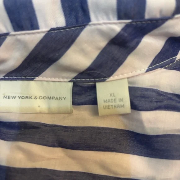 New York & Company Navy and White Striped Shirt - Picture 5 of 5